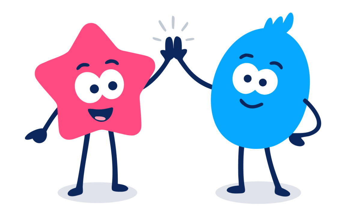 Two Edzo characters high-fiving to represent trust and safety