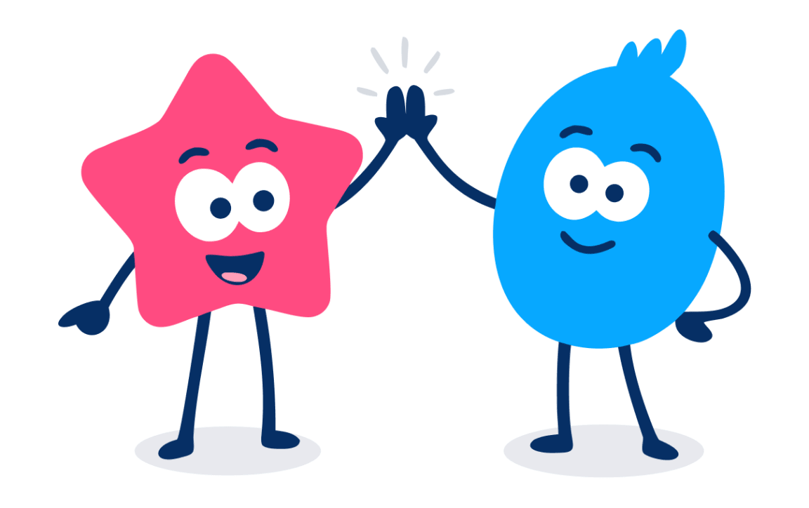 Two Edzo characters high-fiving to represent trust and safety